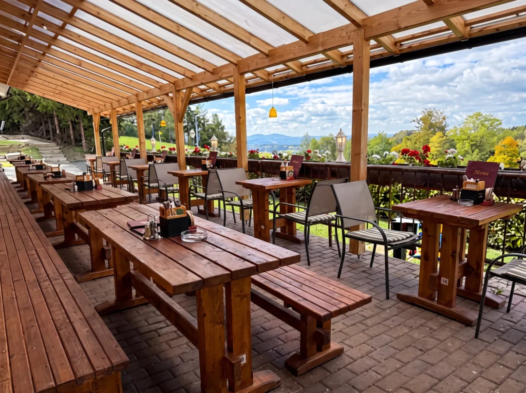 Covered terrace overlooking the countryside