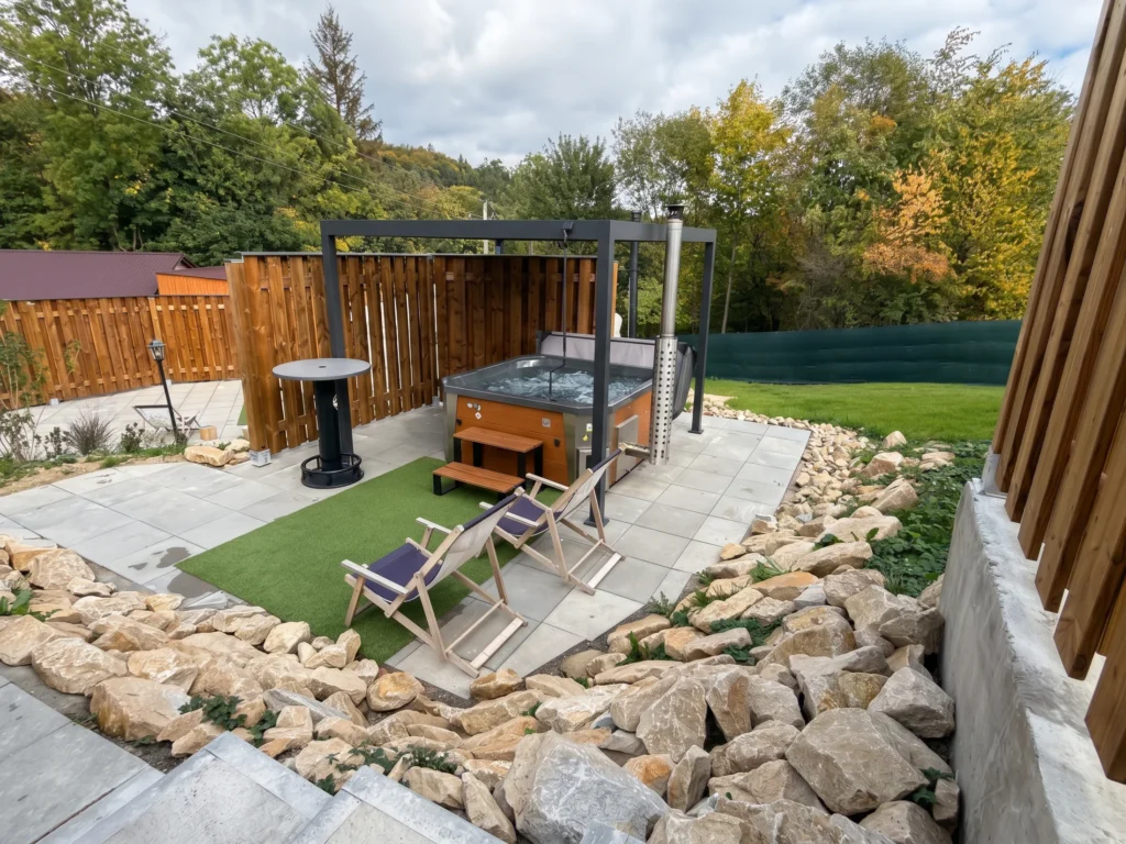 Outdoor hot tub and relaxation seating